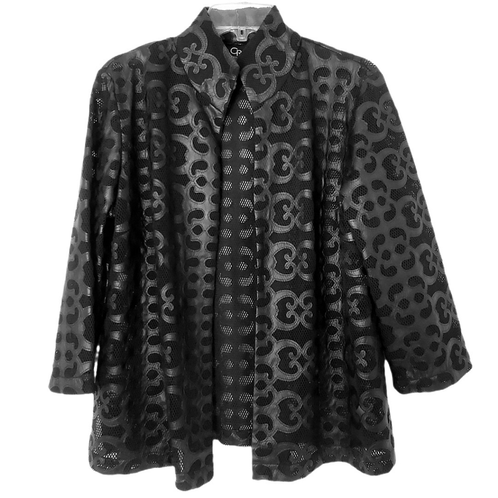 Connie Roberson Womens Black Silk Mesh Open Front Blazer Jacket Made In USA